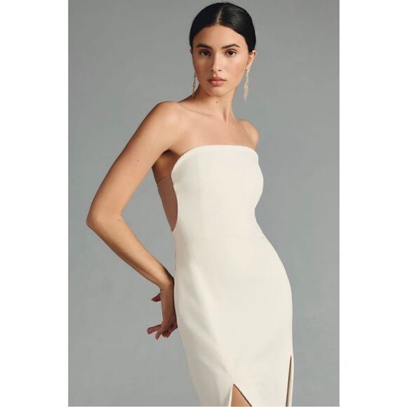 NEW Anthropoogie MISHA Ivory Luxury Strapless Cutout Slit Bridal Dress Large - Picture 2 of 4